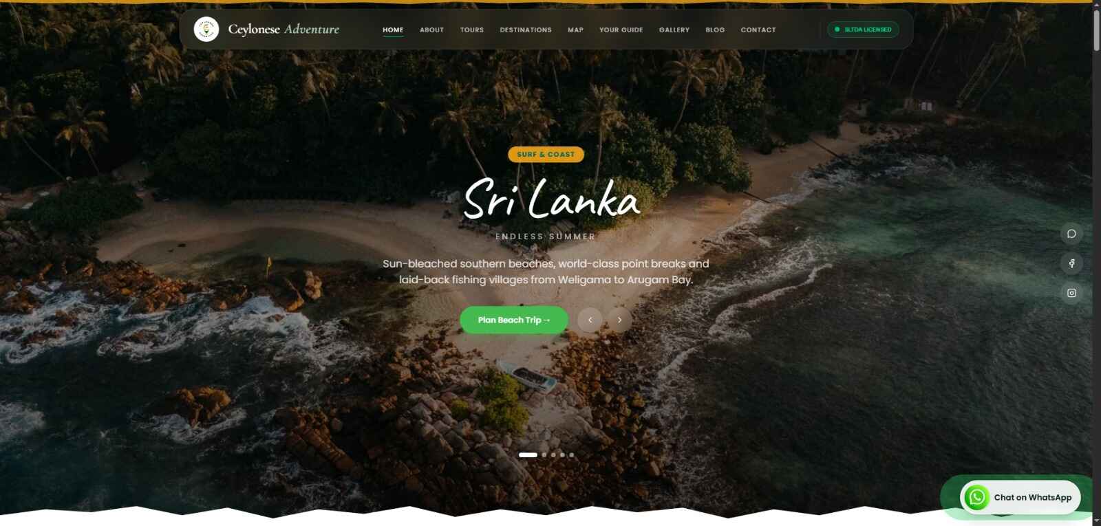 Ceylonese Adventure website screenshot